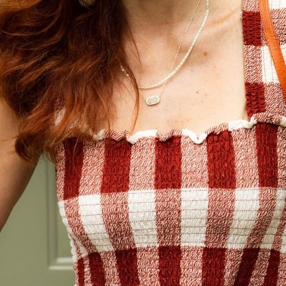 Loft Rust & White Smocked Stretchy Peplum Sleeveless Top - Picture 2 of 10